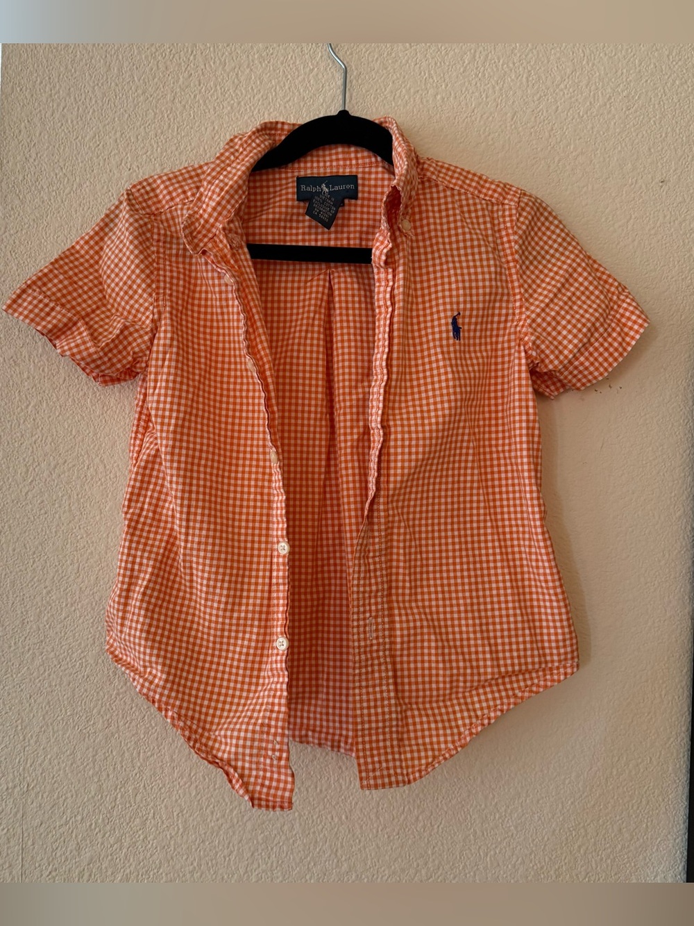 Ralph Lauren Orange kids Gingham Short Sleeve Button-Down Shirt 4T preppy